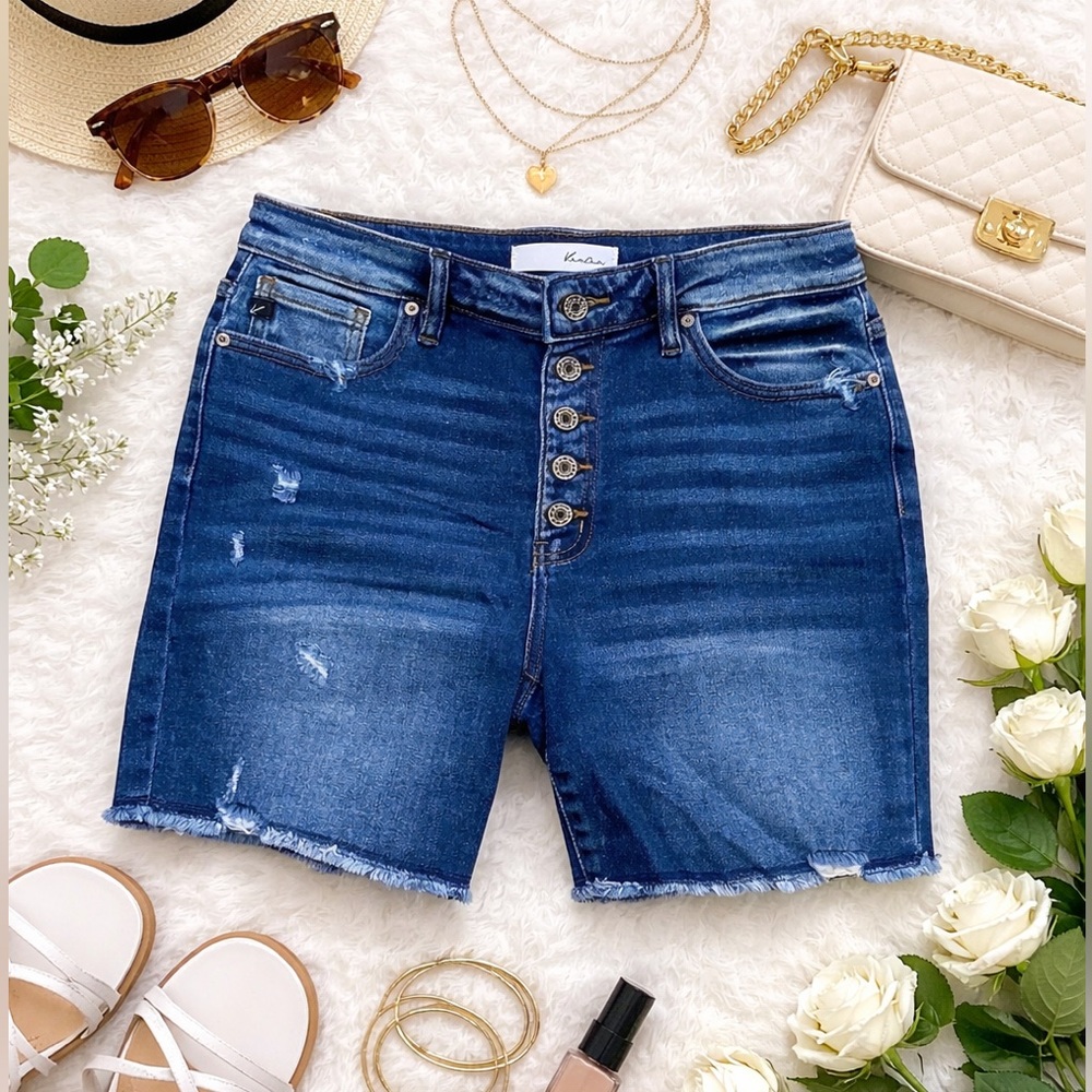 KanCan Dark Blue Distressed Jean Shorts